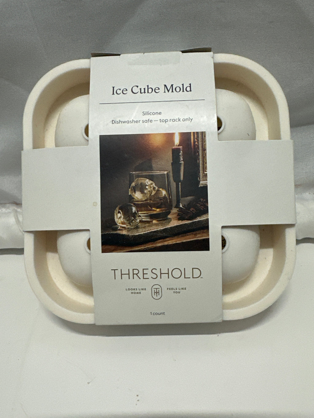 Threshold Skull Silicone Ice Cube Mold 4-Cavity White Whiskey Cocktail Tray
