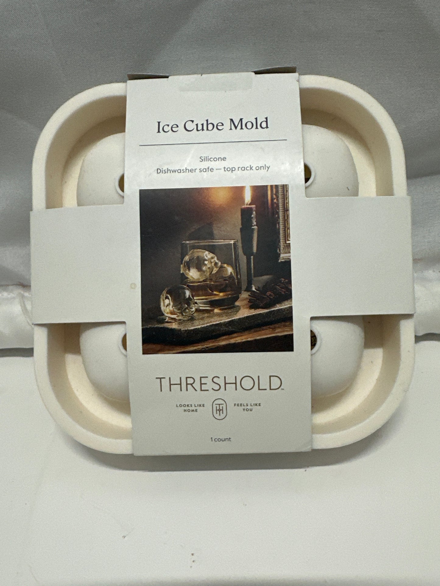 Threshold Skull Silicone Ice Cube Mold 4-Cavity White Whiskey Cocktail Tray