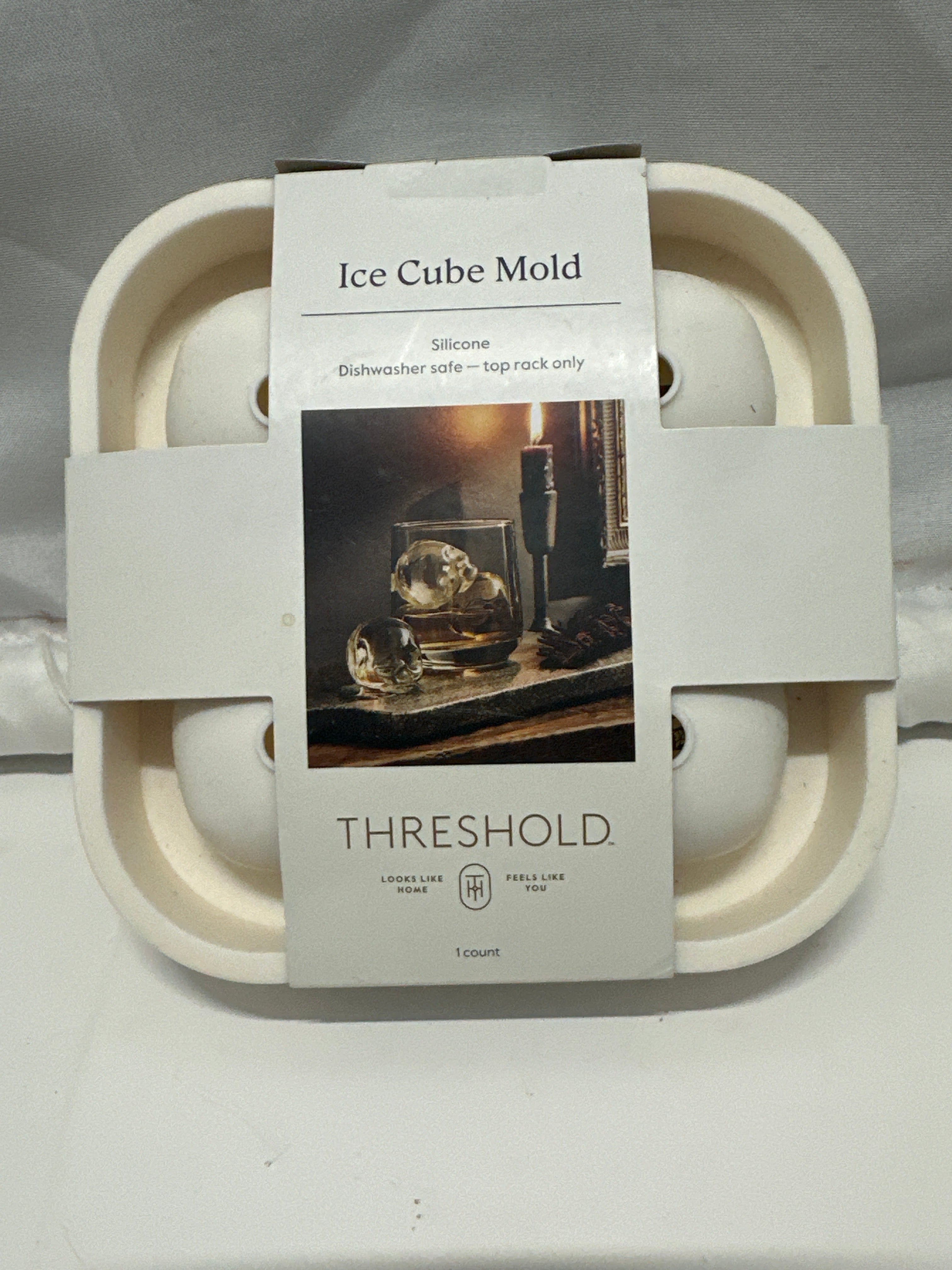 Threshold Skull Silicone Ice Cube Mold 4-Cavity White Whiskey Cocktail Tray