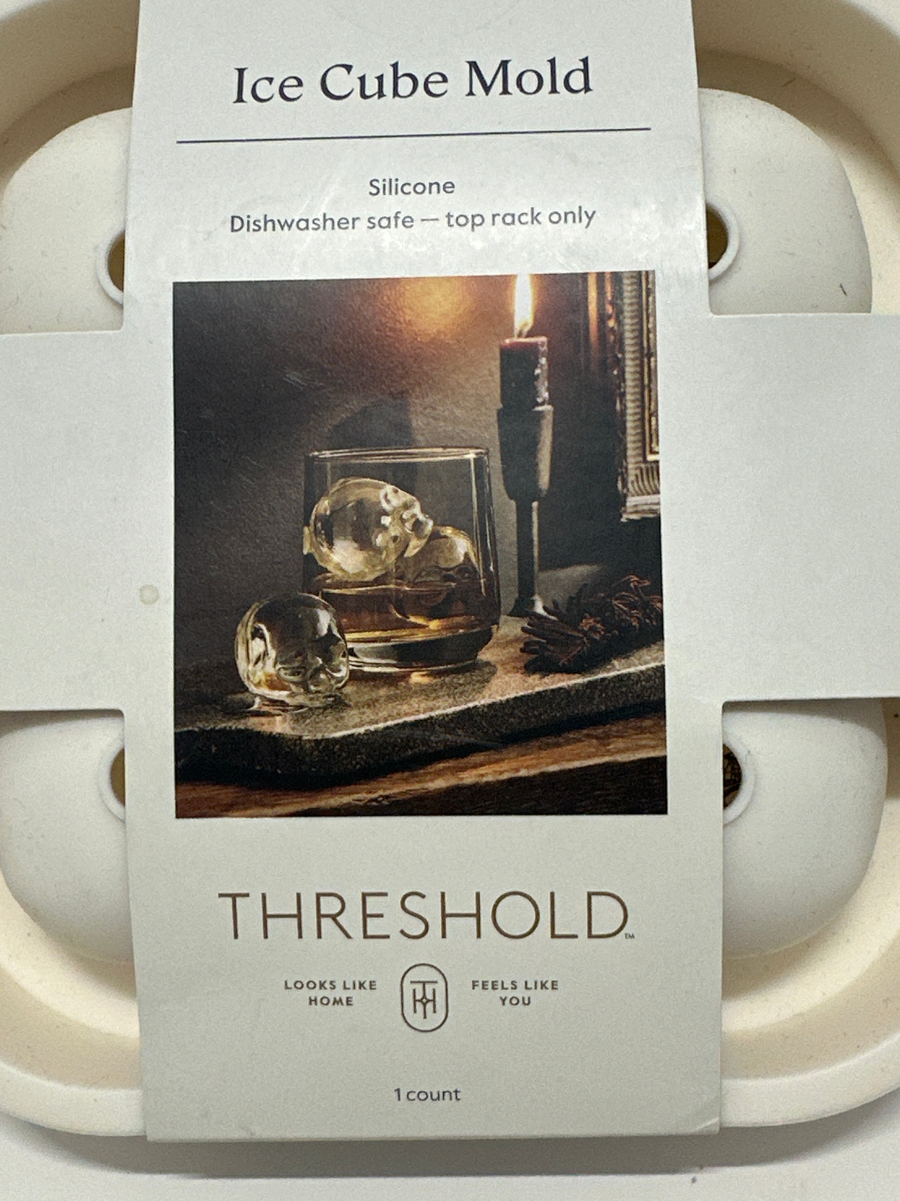 Threshold Skull Silicone Ice Cube Mold 4-Cavity White Whiskey Cocktail Tray