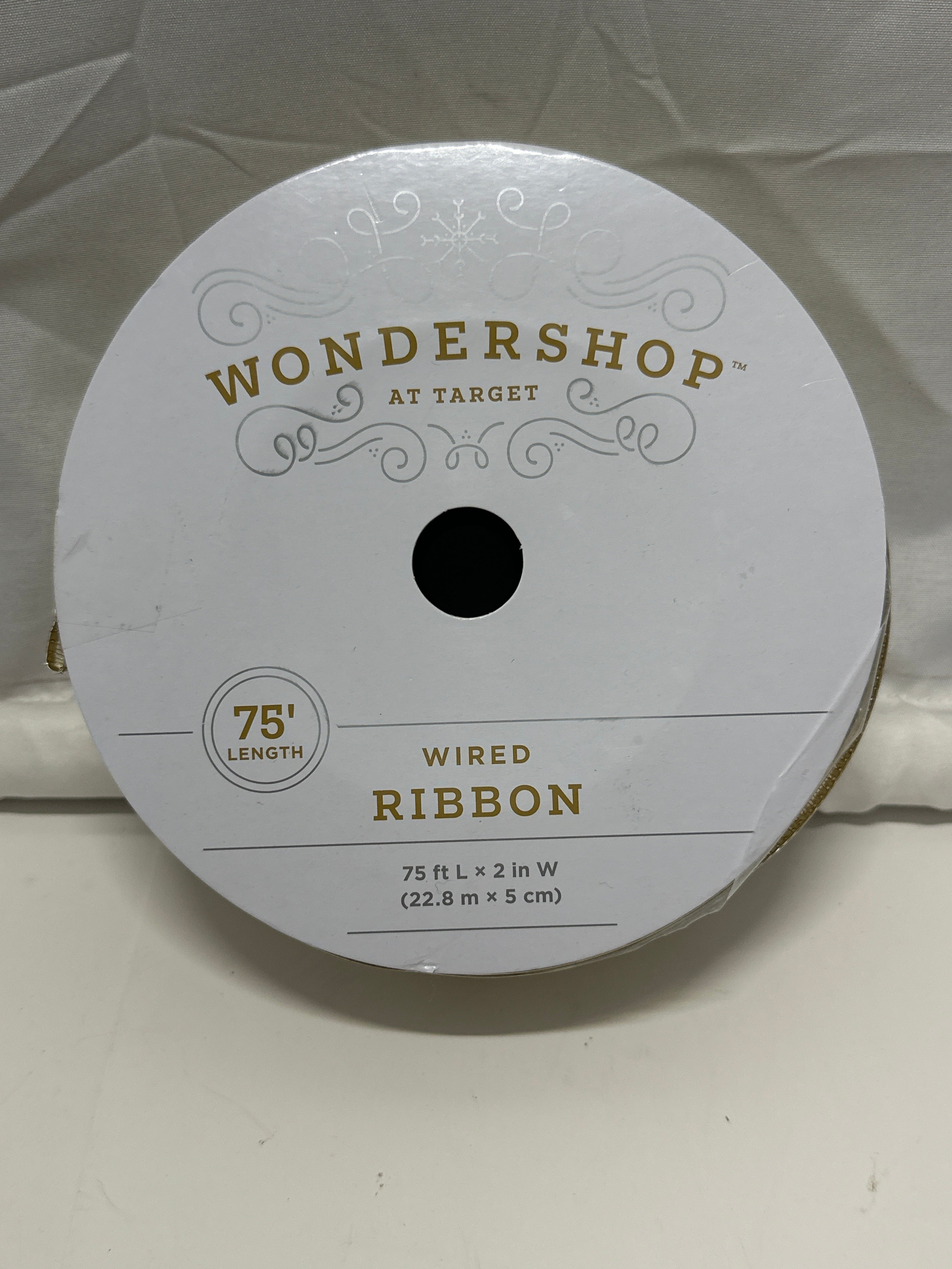 Wondershop Gold Wired Ribbon 2" x 75 Ft Christmas Gift Wrap Wreath Bow