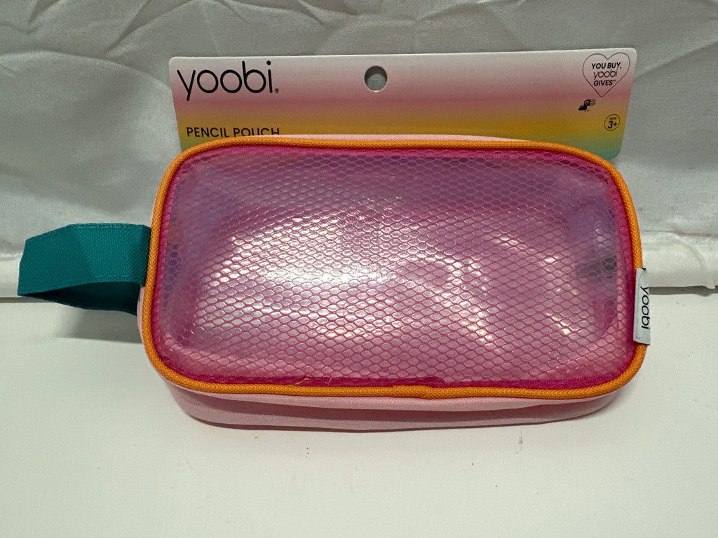 Yoobi Pink Mesh Window Pencil Pouch Zip Case