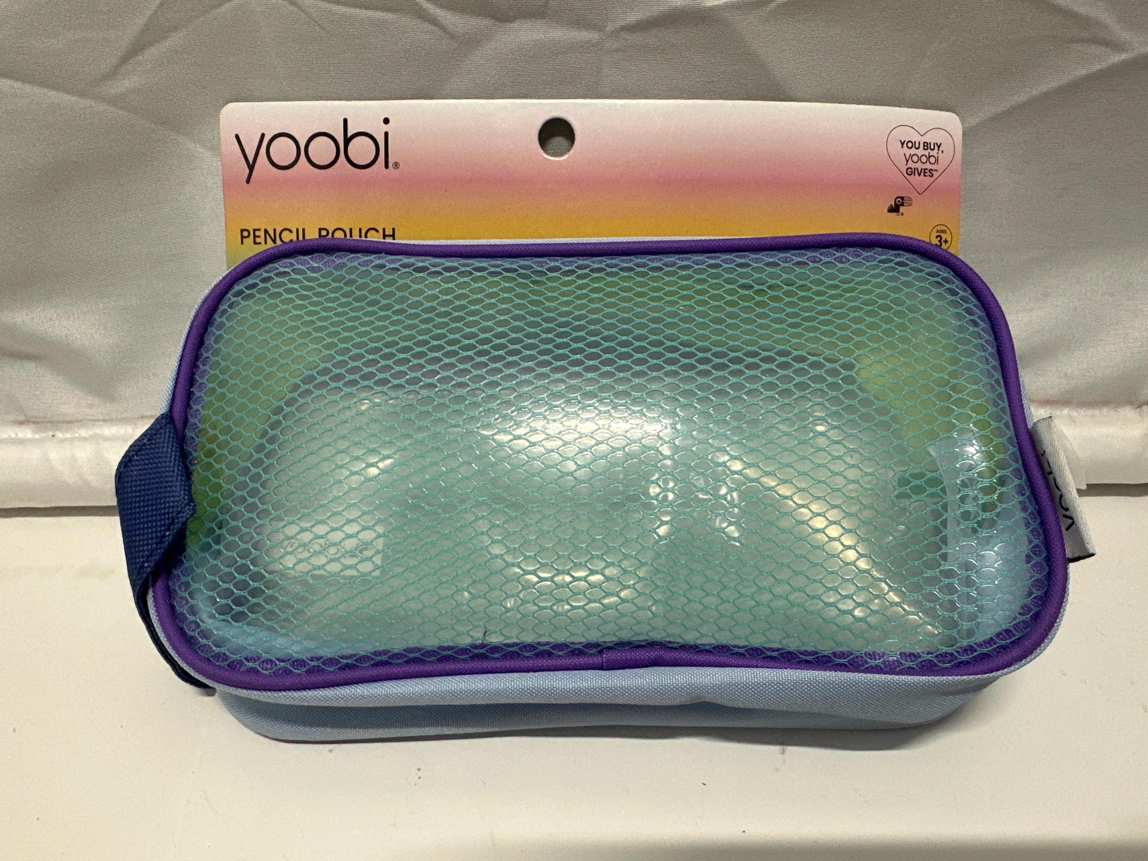 Yoobi Blue Mesh Window Pencil Pouch Zip Case PVC Free