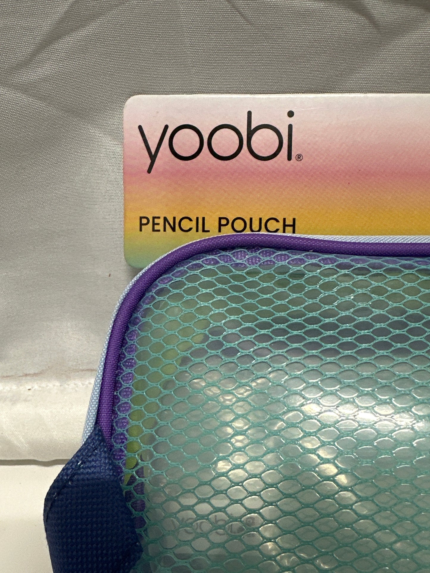 Yoobi Blue Mesh Window Pencil Pouch Zip Case PVC Free