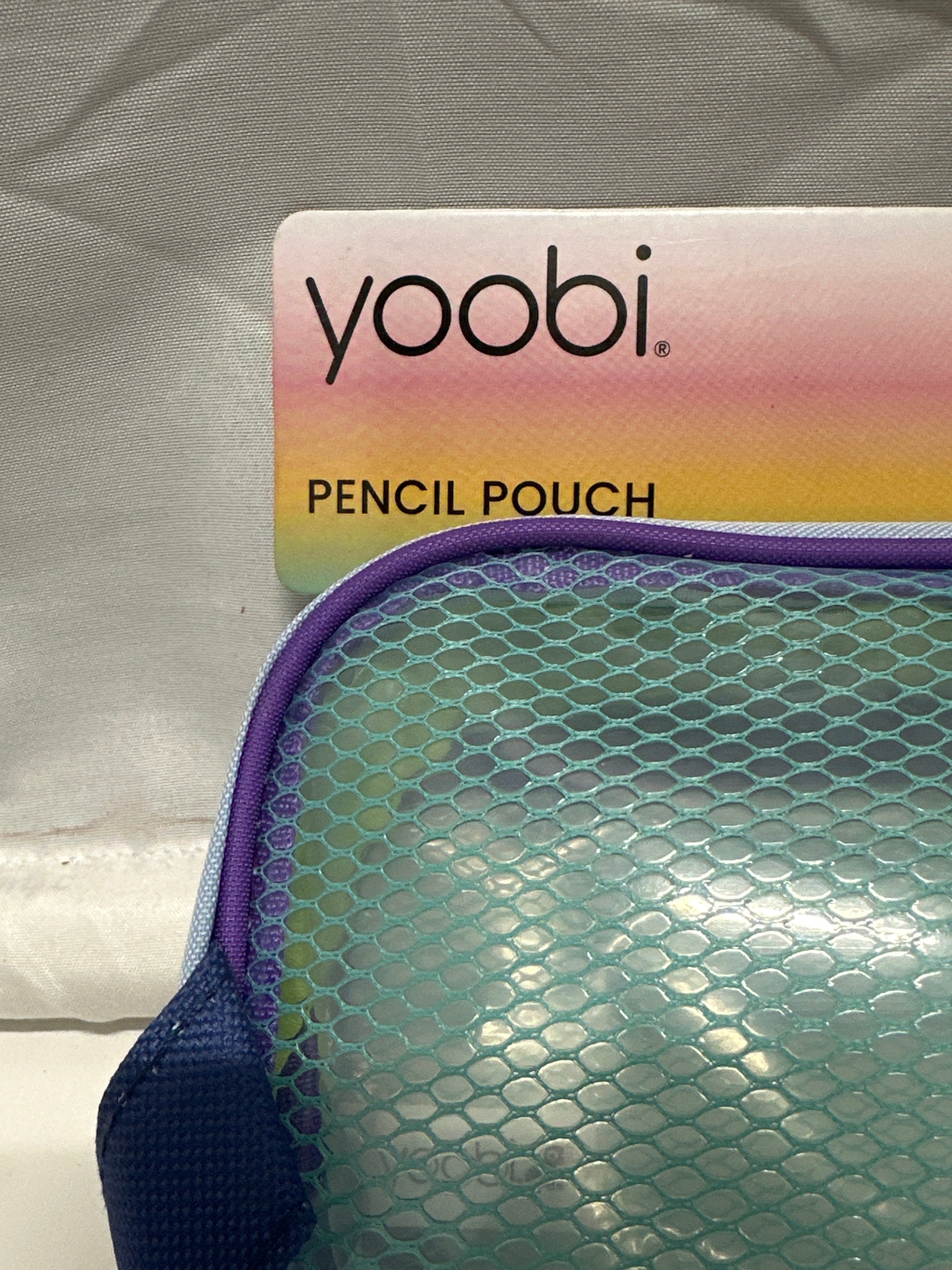 Yoobi Blue Mesh Window Pencil Pouch Zip Case PVC Free