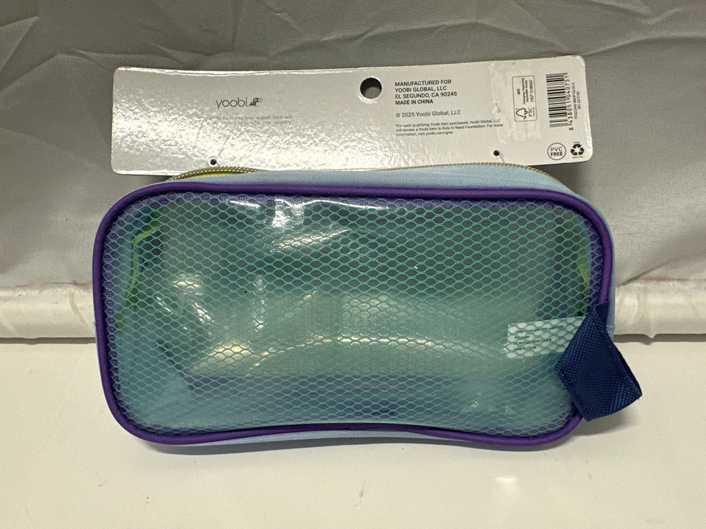 Yoobi Blue Mesh Window Pencil Pouch Zip Case PVC Free