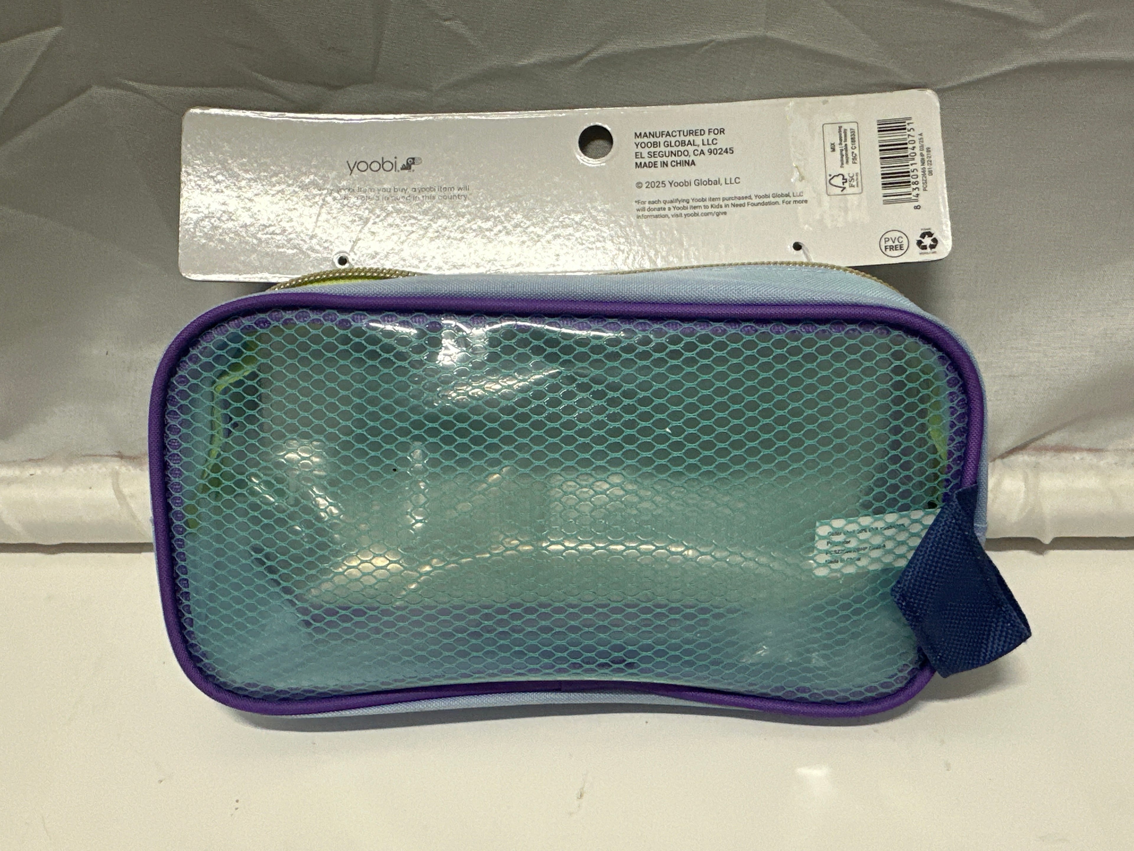 Yoobi Blue Mesh Window Pencil Pouch Zip Case PVC Free