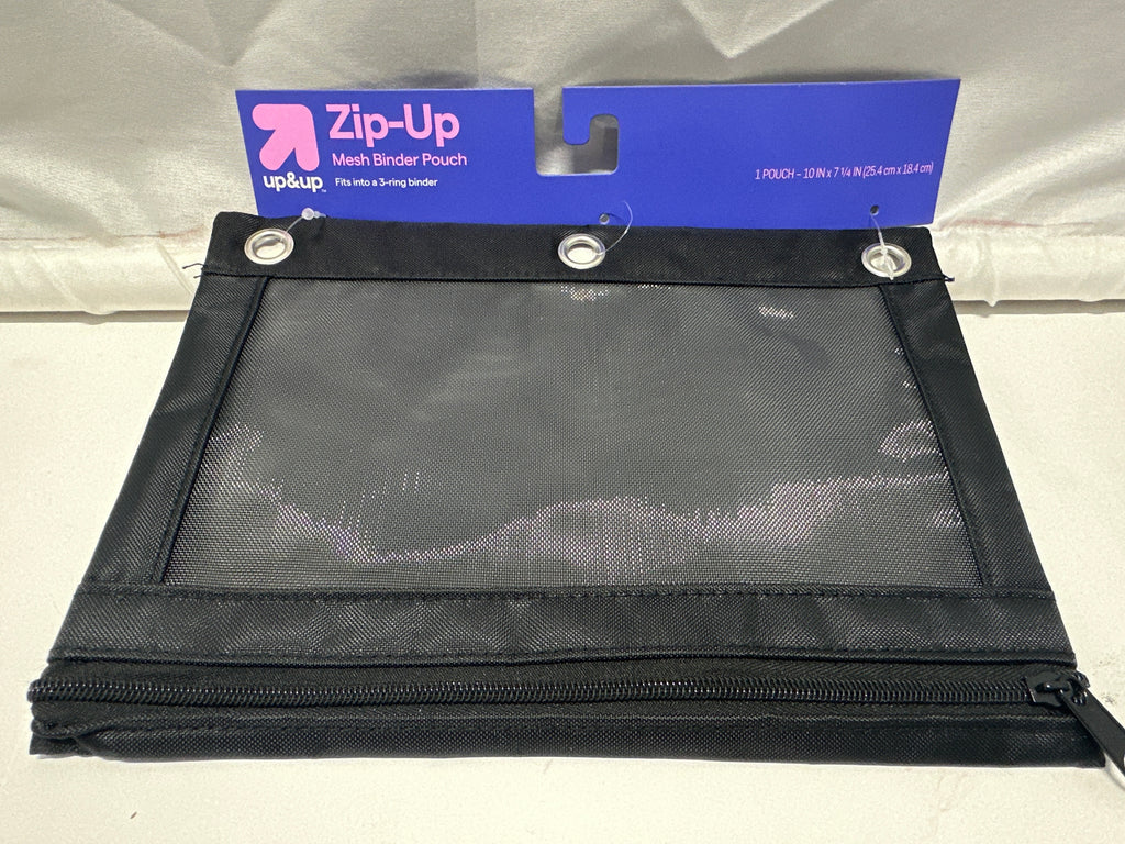 Up&Up Zip-Up Mesh Binder Pouch Black 10" x 7.25" 3 Ring Zipper Pencil Case
