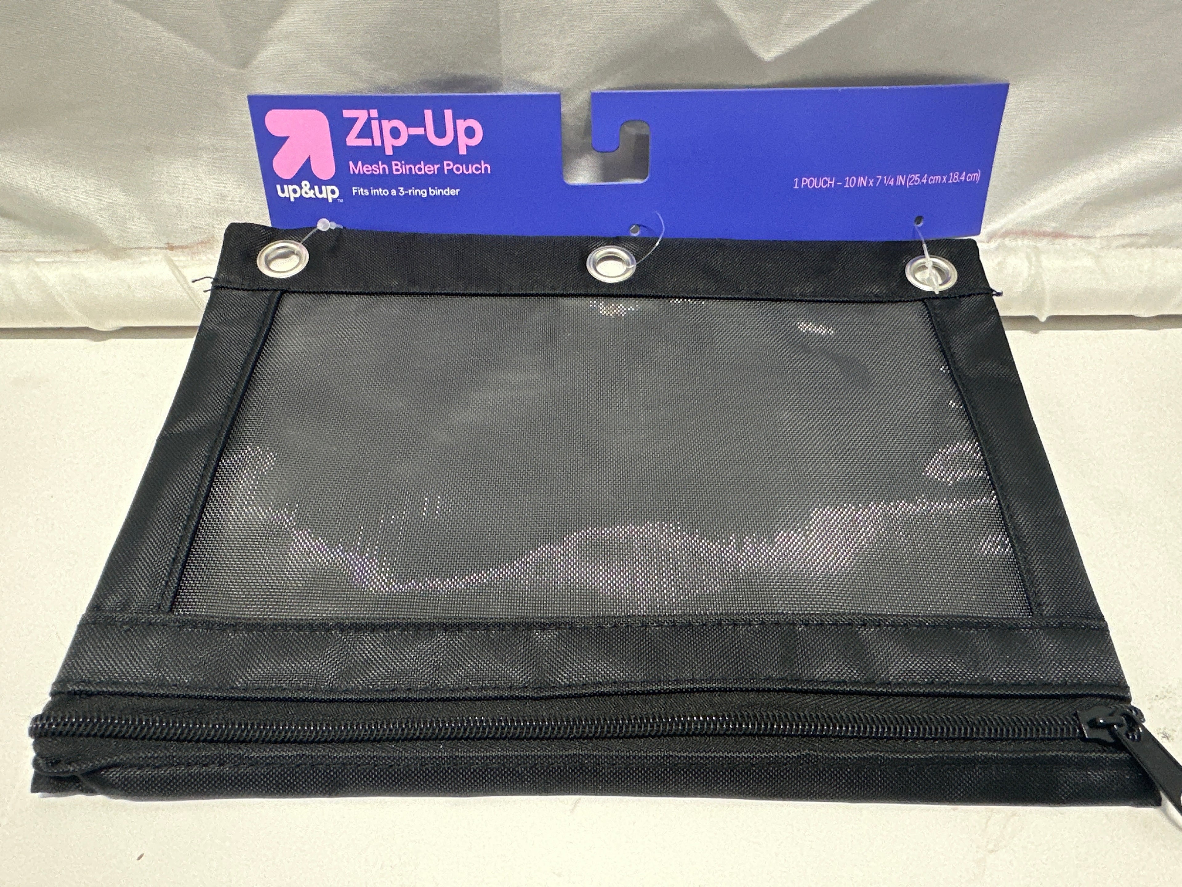 Up&Up Zip-Up Mesh Binder Pouch Black 10" x 7.25" 3 Ring Zipper Pencil Case
