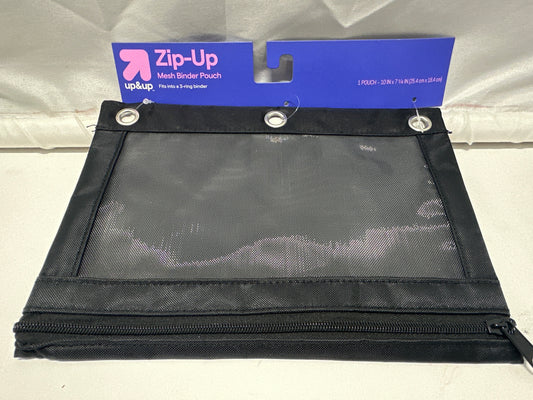 Up&Up Zip-Up Mesh Binder Pouch Black 10" x 7.25" 3 Ring Zipper Pencil Case