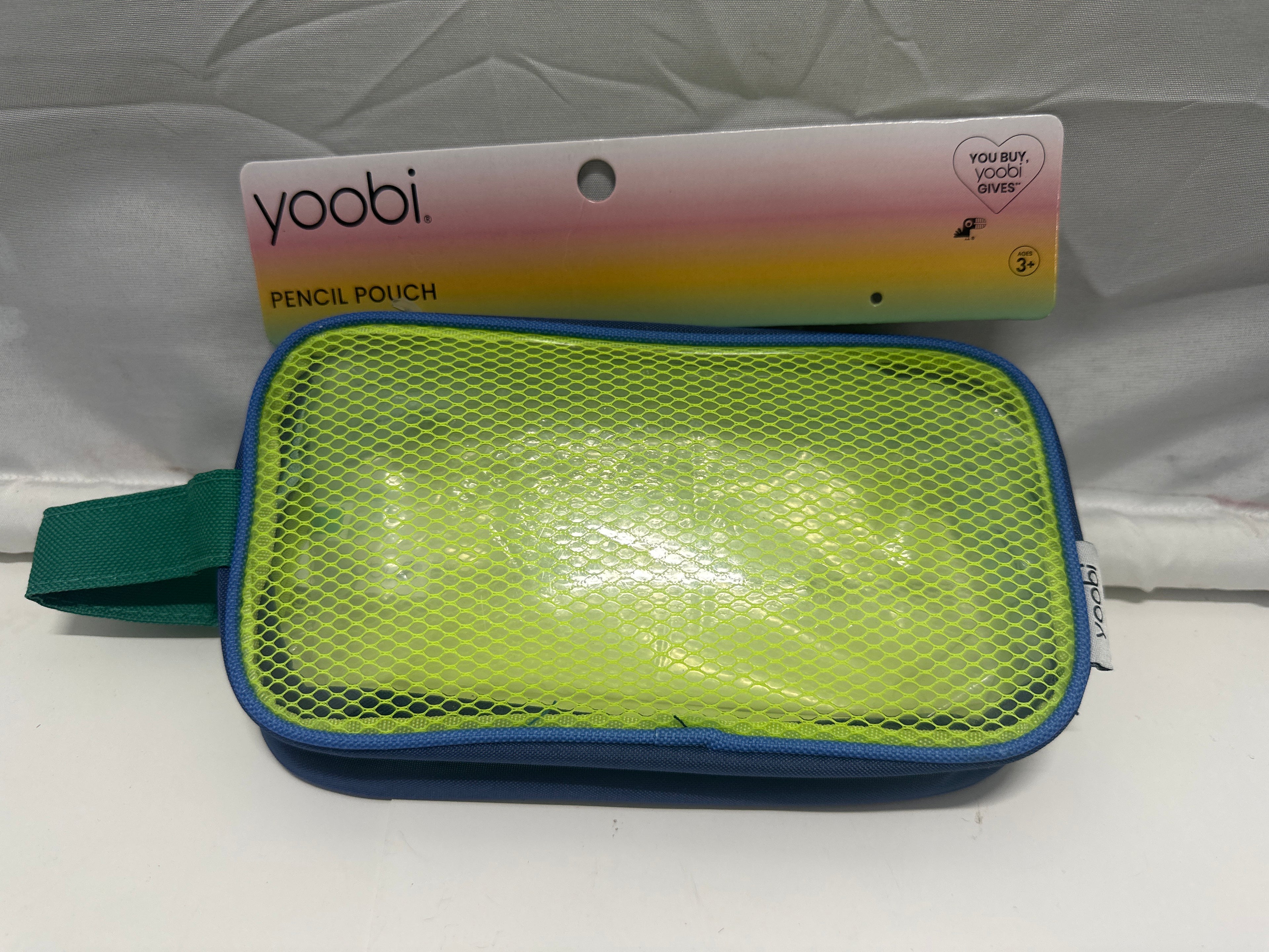 Yoobi Blue Green Mesh Pencil Pouch Clear School Supply Case