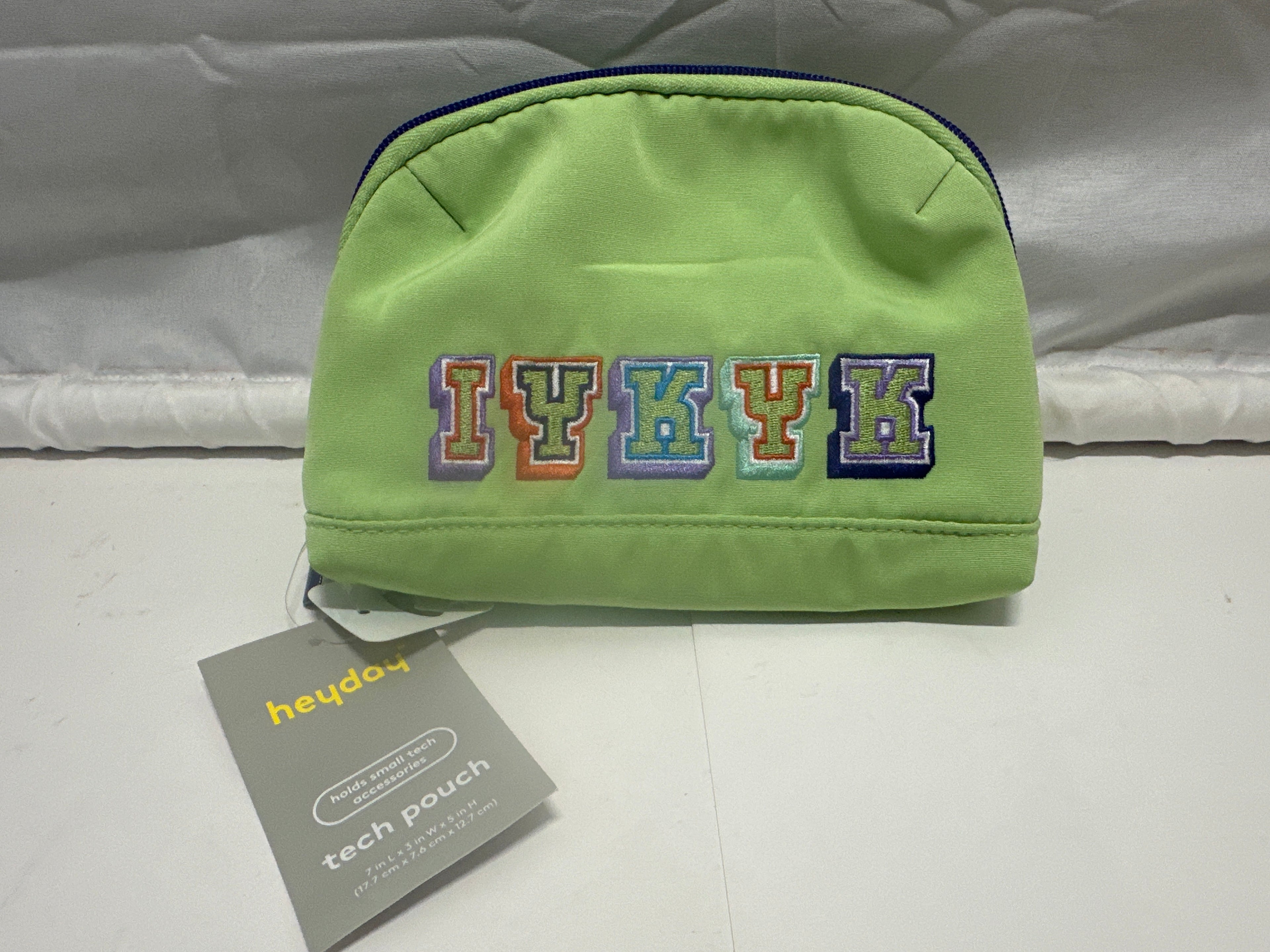 heyday Tech Pouch Pastel Lime IYKYK Embroidered Accessory Organizer