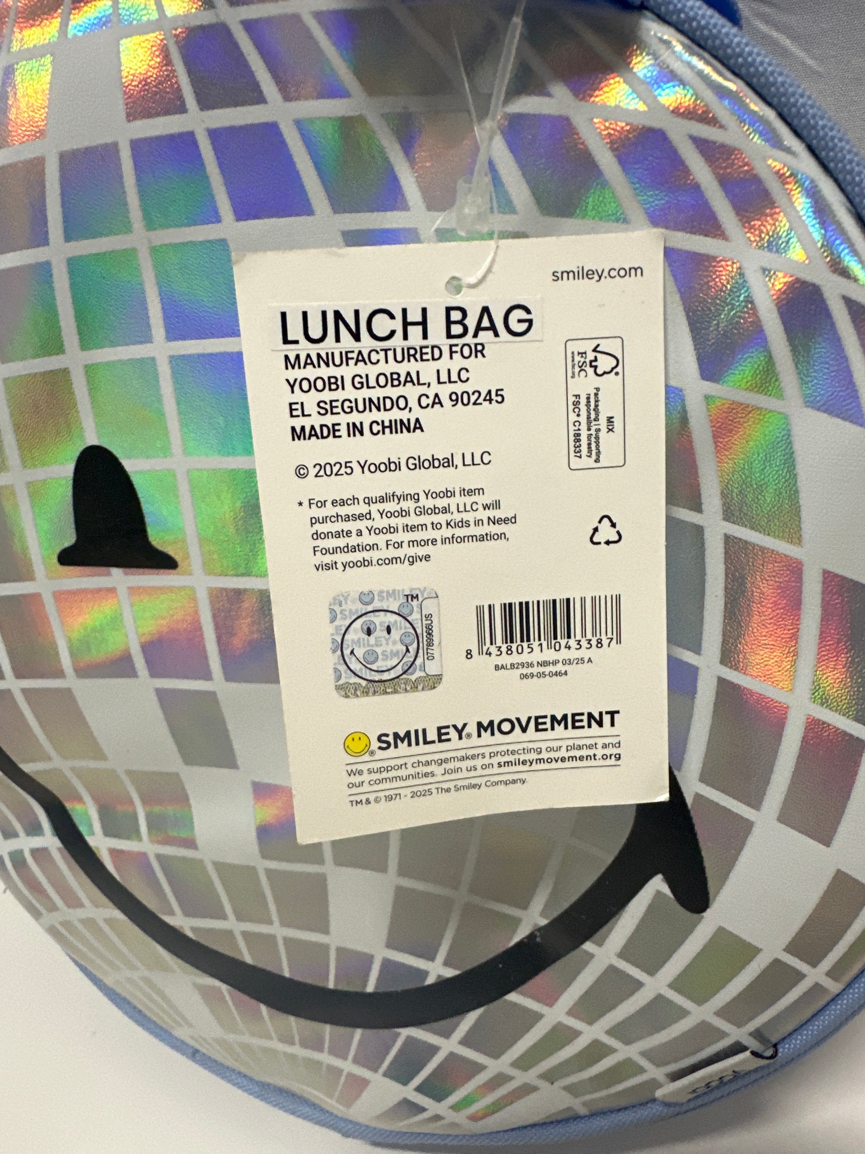 Yoobi SmileyWorld Disco Ball Round Lunch Bag Blue Insulated Kids