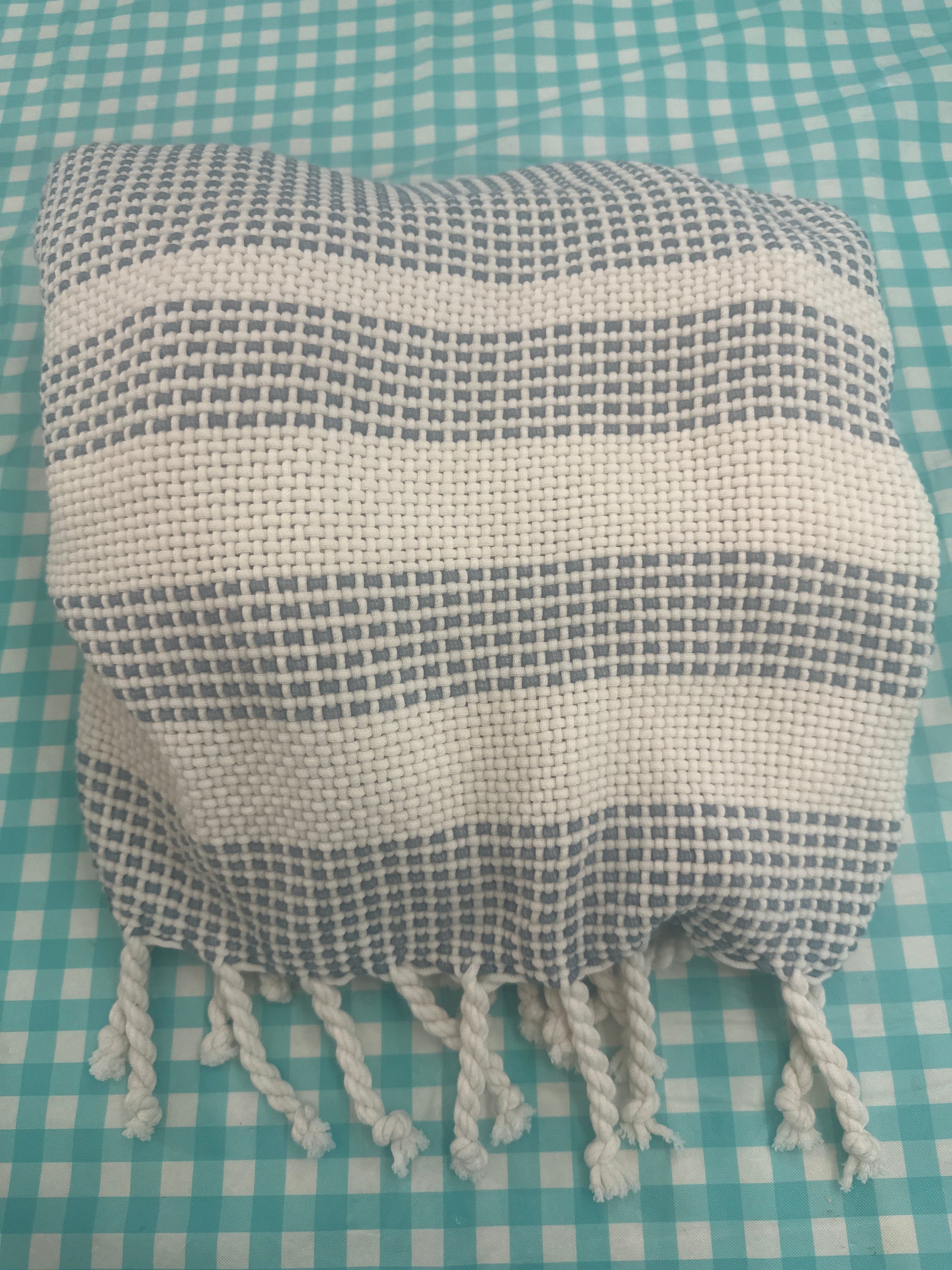 50"x60" Throw Border Stripe Woven Medium Blue and Cream - Threshold™ designed with Studio McGee
