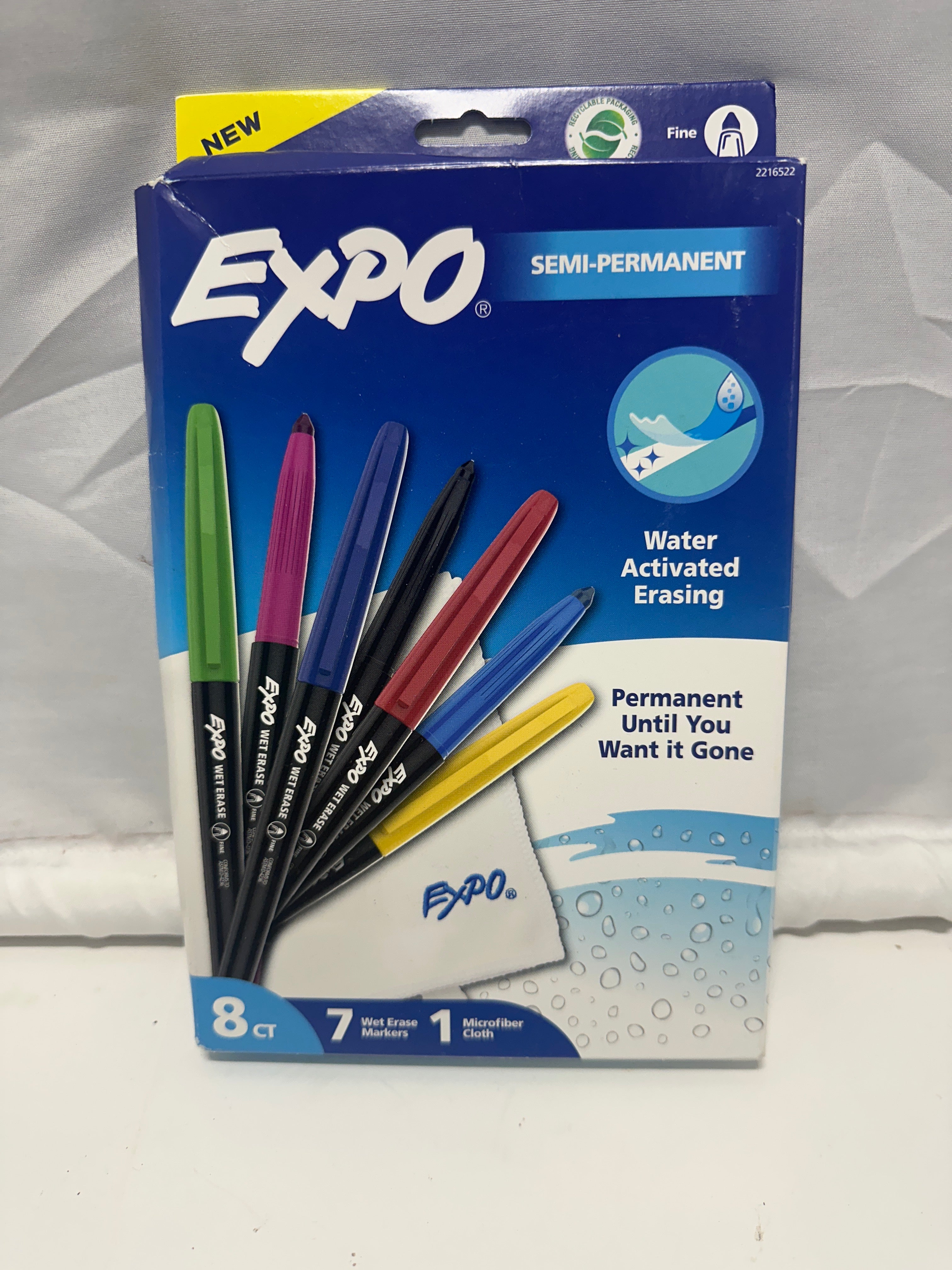 Expo Semi-Permanent Wet Erase Markers Fine Tip 7 Count with Microfiber Cloth