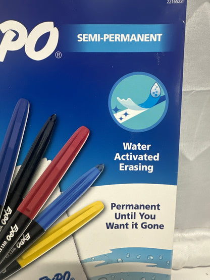 Expo Semi-Permanent Wet Erase Markers Fine Tip 7 Count with Microfiber Cloth