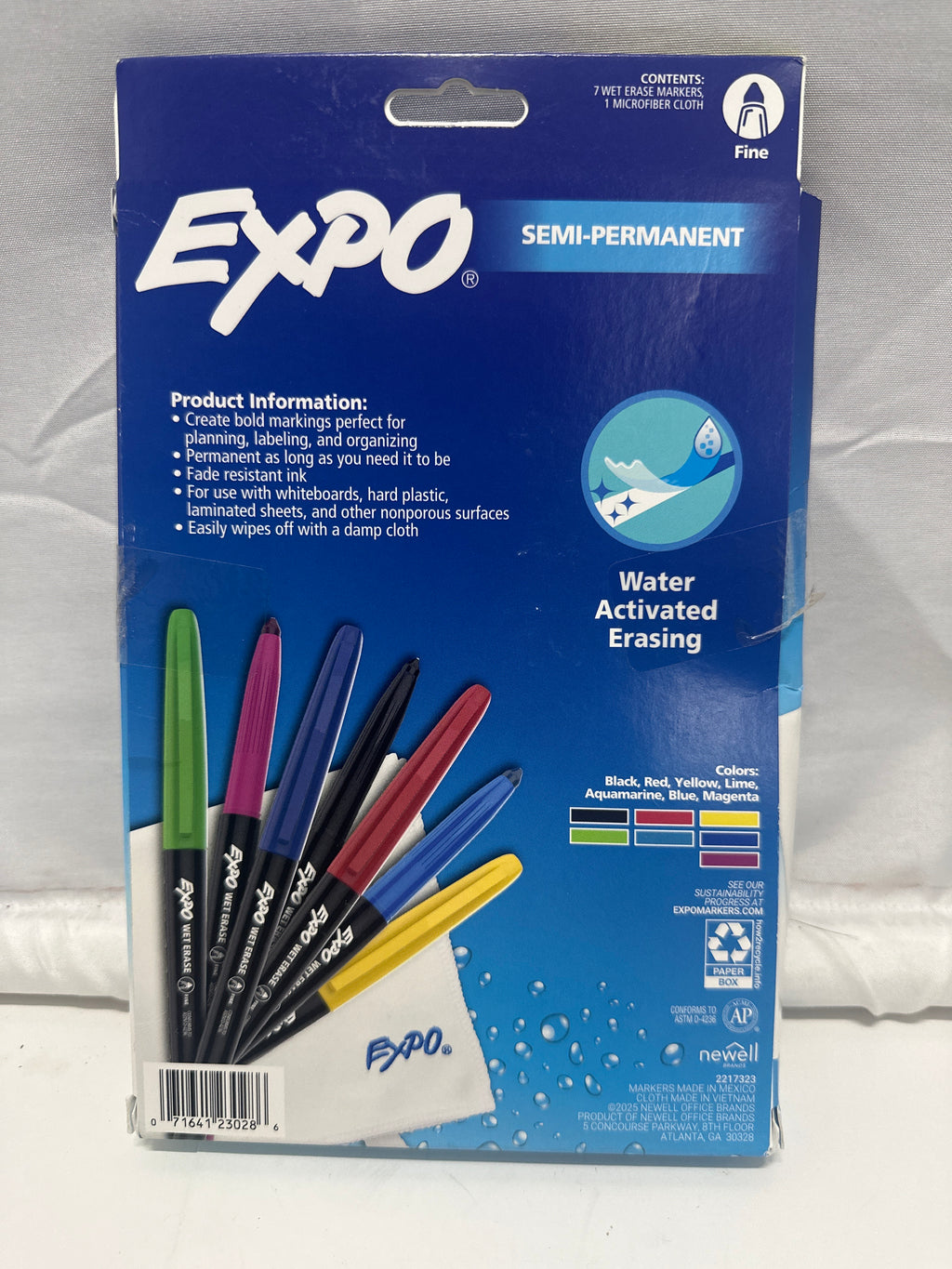 Expo Semi-Permanent Wet Erase Markers Fine Tip 7 Count with Microfiber Cloth
