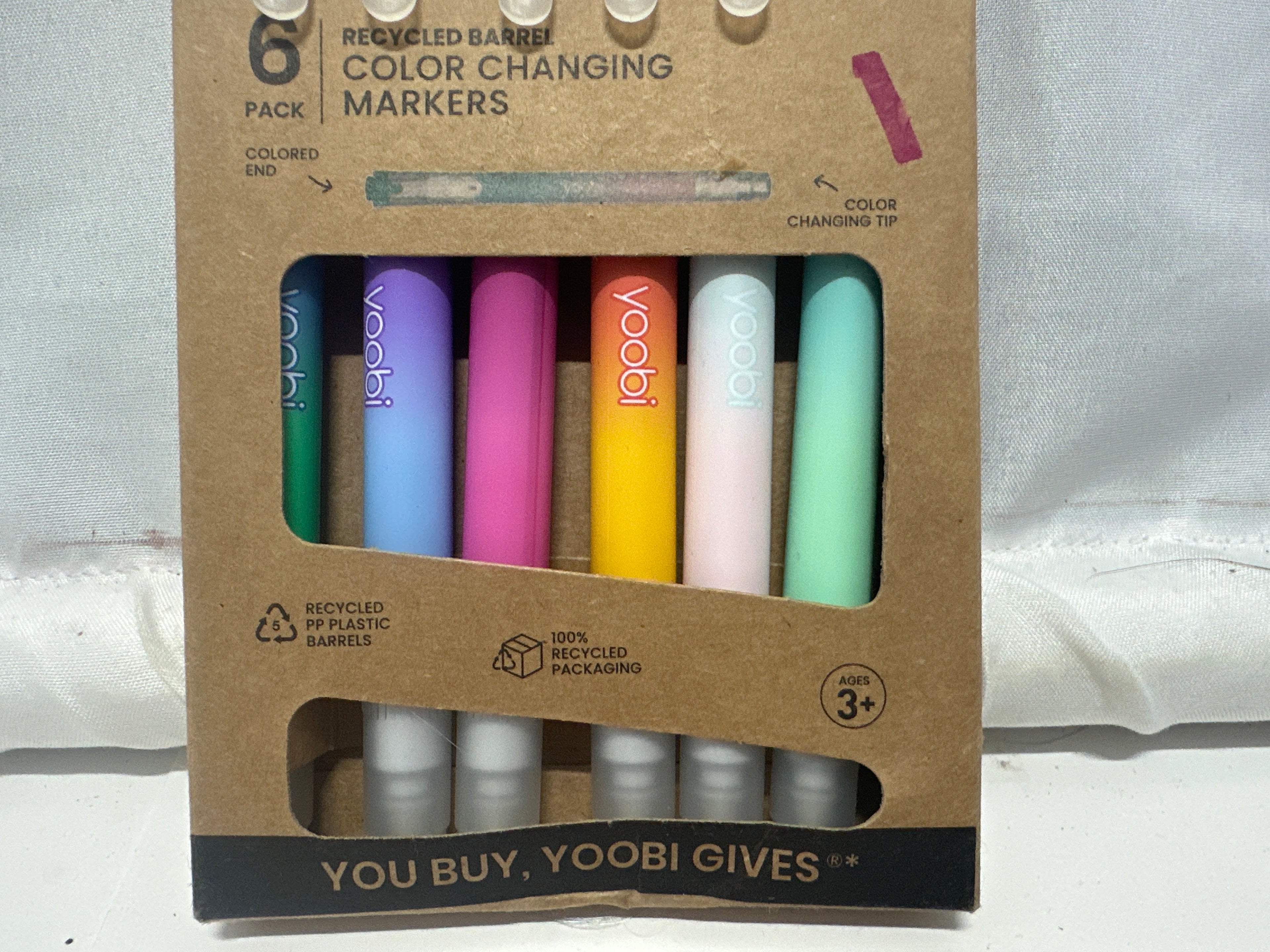 Yoobi Color Changing Markers 6 Pack Recycled Barrel Dual Tip Kids Art Markers