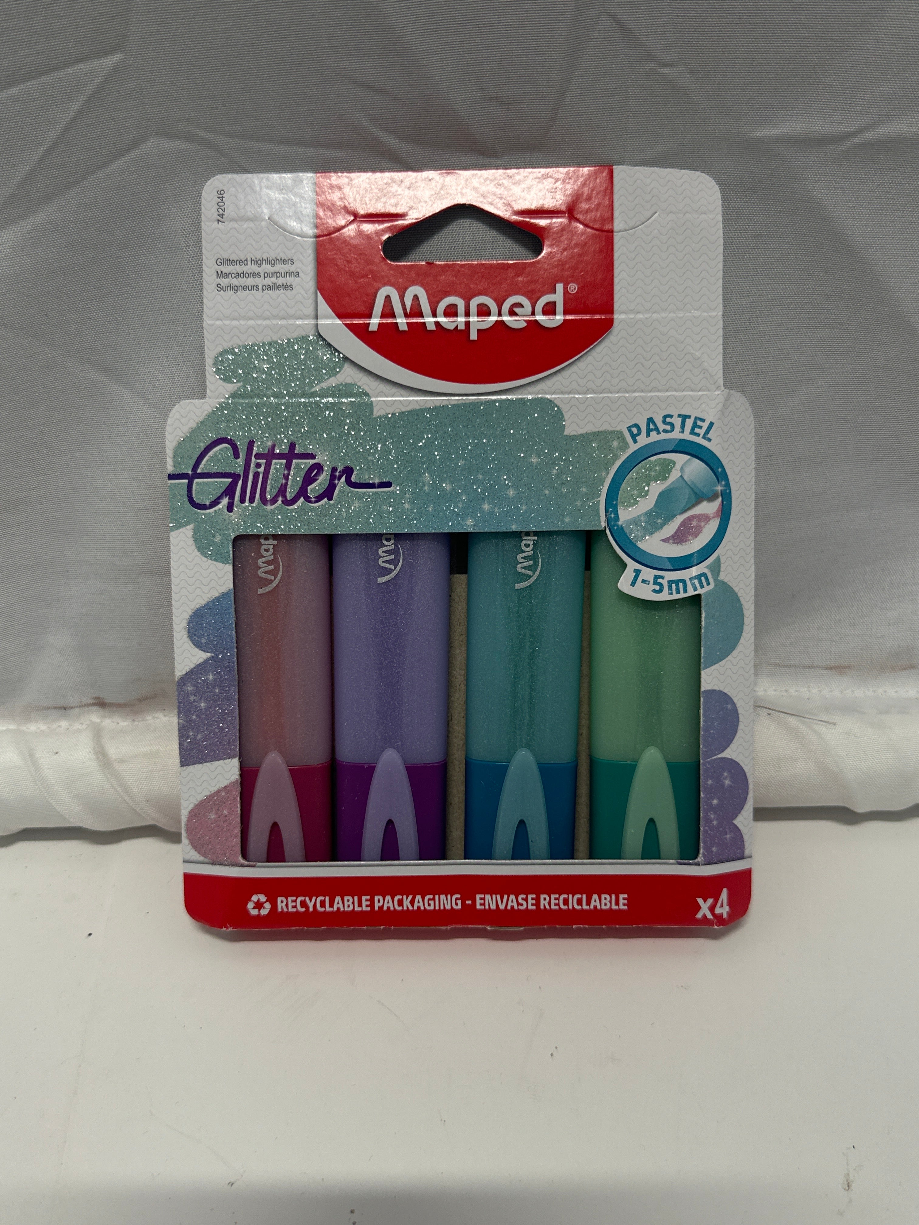 Maped Glitter Pastel Highlighters 4 Pack Chisel Tip 1-5mm Assorted Colors