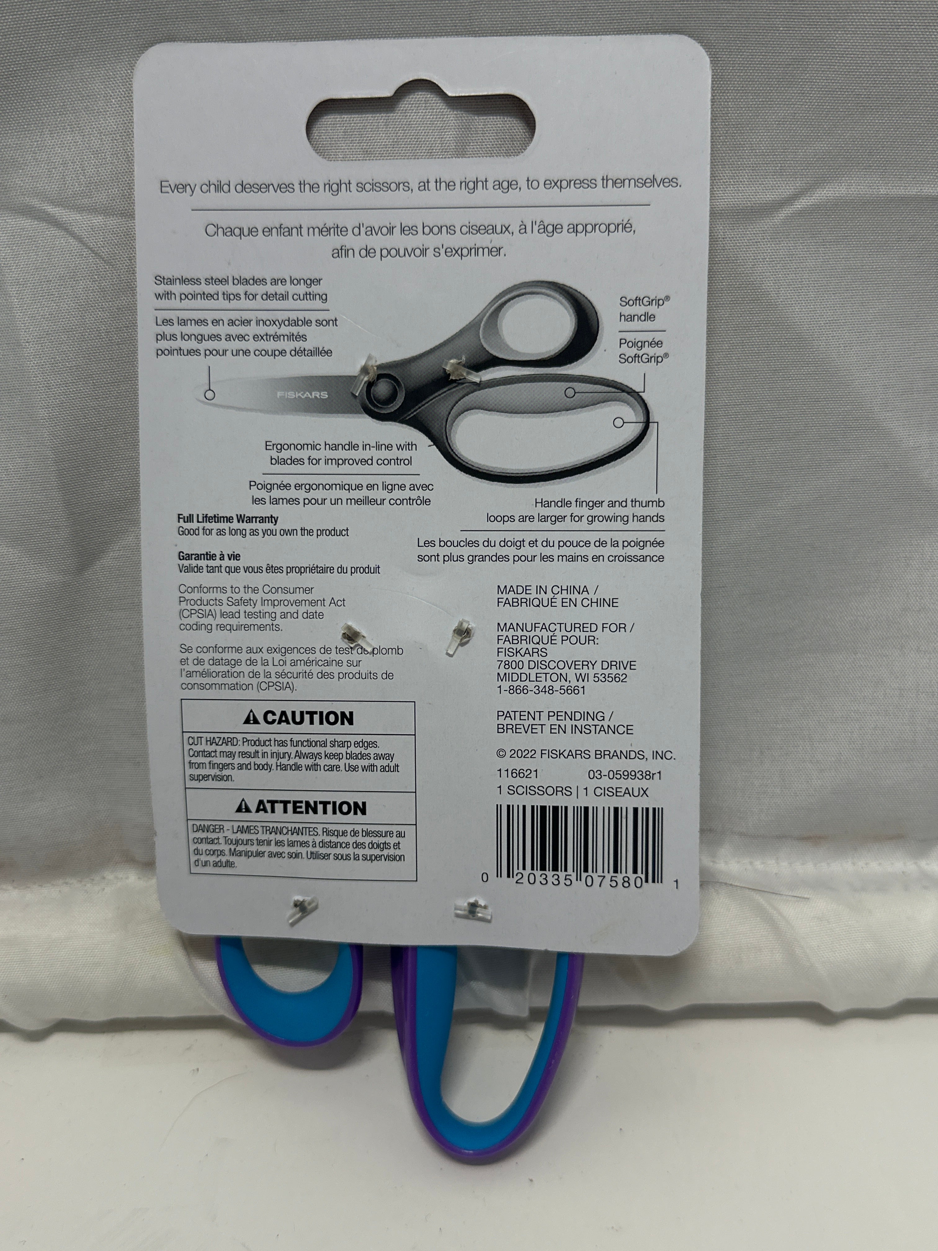 Fiskars 6 Inch Big Kids Scissors Purple Blue Ages 8+ SoftGrip Stainless Steel