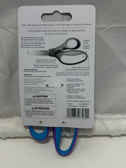 Fiskars 6 Inch Big Kids Scissors Purple Blue Ages 8+ SoftGrip Stainless Steel