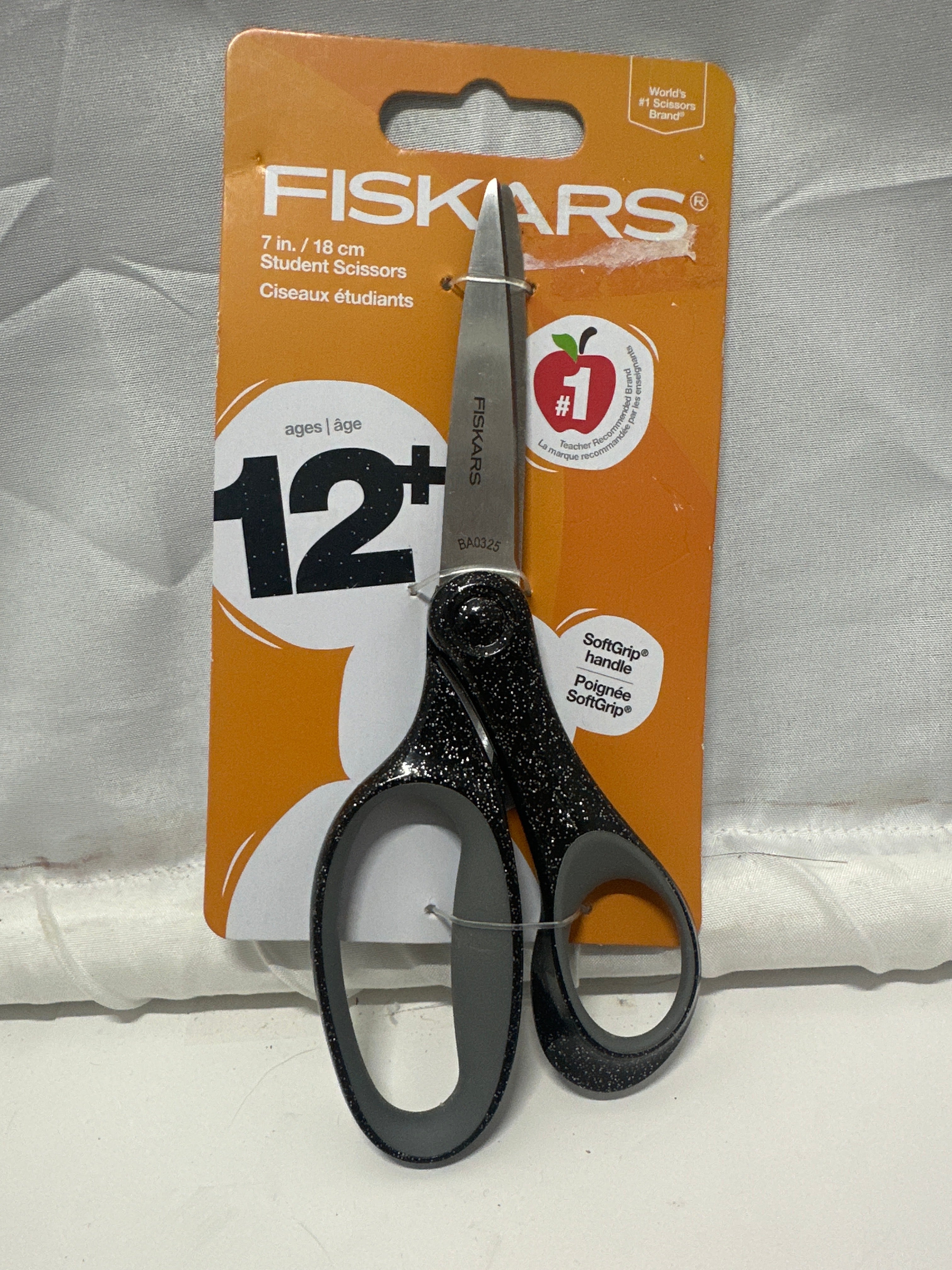 Fiskars 7 Inch Student Scissors SoftGrip 12+ Black Gray Stainless Steel