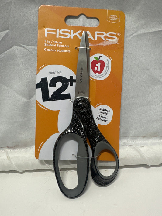 Fiskars 7 Inch Student Scissors SoftGrip 12+ Black Gray Stainless Steel