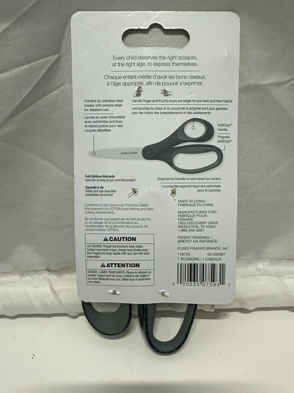Fiskars 7 Inch Student Scissors SoftGrip 12+ Black Gray Stainless Steel