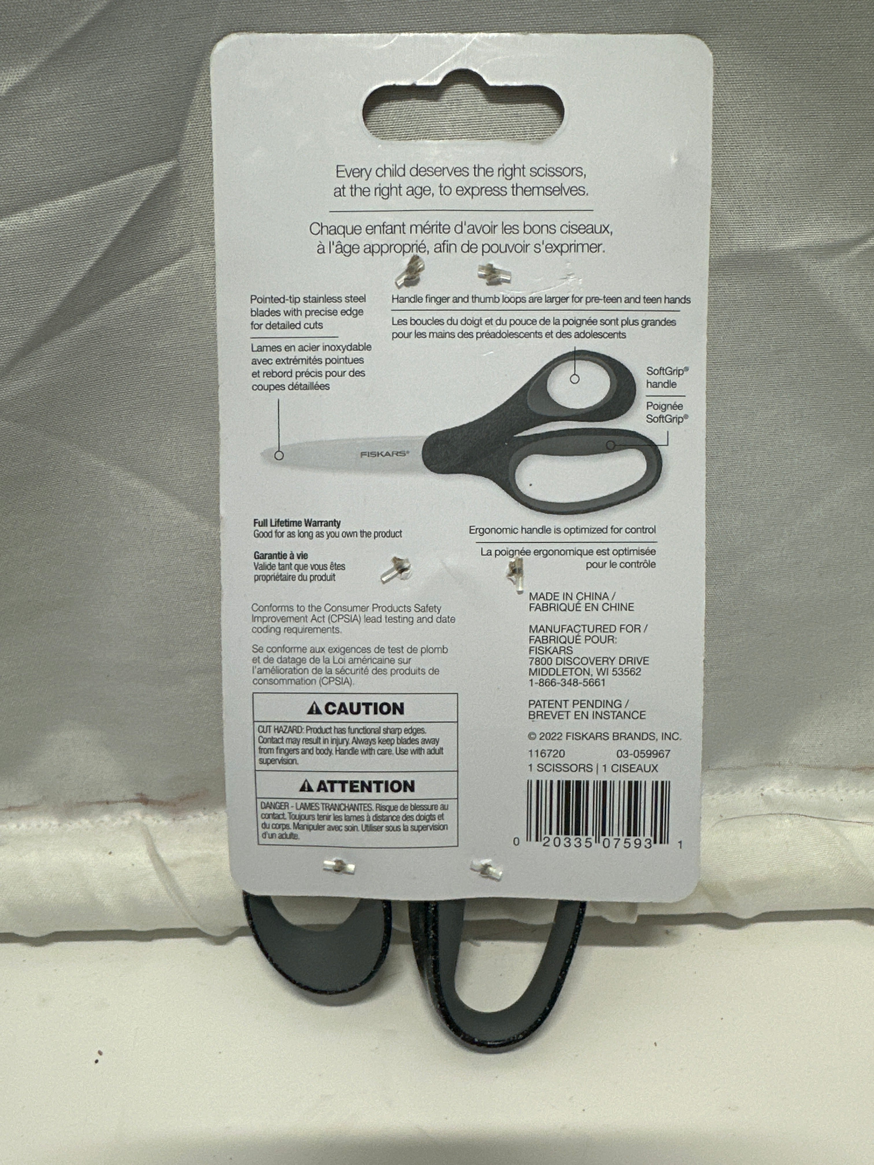 Fiskars 7 Inch Student Scissors SoftGrip 12+ Black Gray Stainless Steel
