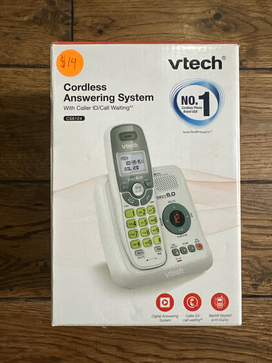 VTech CS6124 DECT 6.0 Cordless Phone with Answering System and Caller IDCall Waiting, White