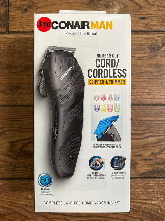 Conair Men Number Cut Cord and Cordless Hair Clipper & Trimmer Kit, 16 Piece