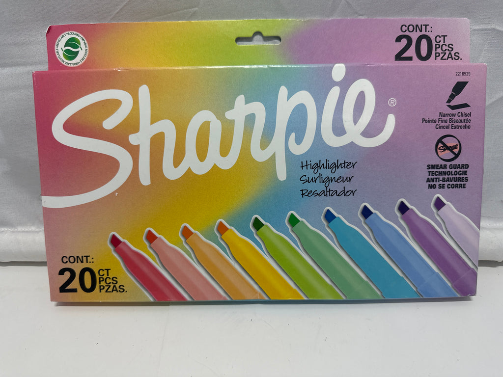 Sharpie Highlighters Assorted Colors 20 Count Narrow Chisel Smear Guard
