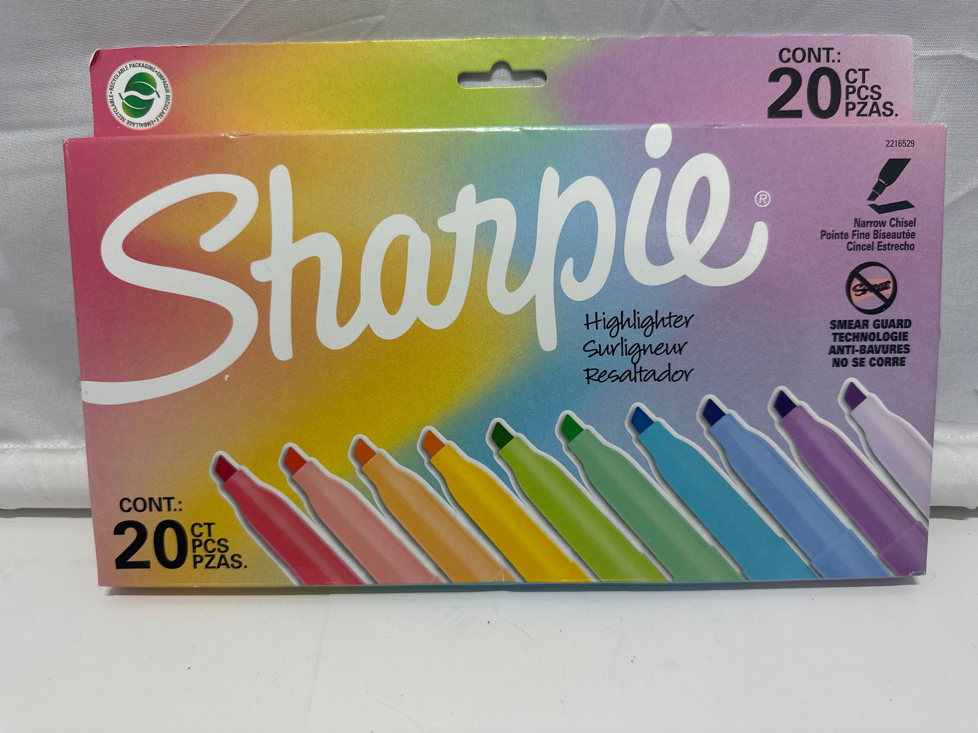 Sharpie Highlighters Assorted Colors 20 Count Narrow Chisel Smear Guard