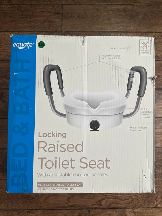 Equate Raised Toilet Seat with Handles, 5 Seat Riser with Arms, Fits Most Toilets, 350 lb Capacity