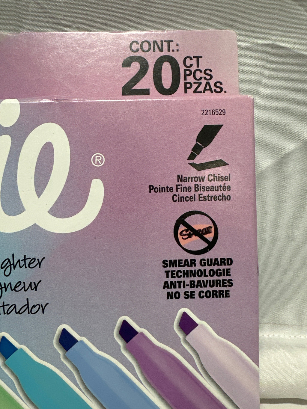 Sharpie Highlighters Assorted Colors 20 Count Narrow Chisel Smear Guard