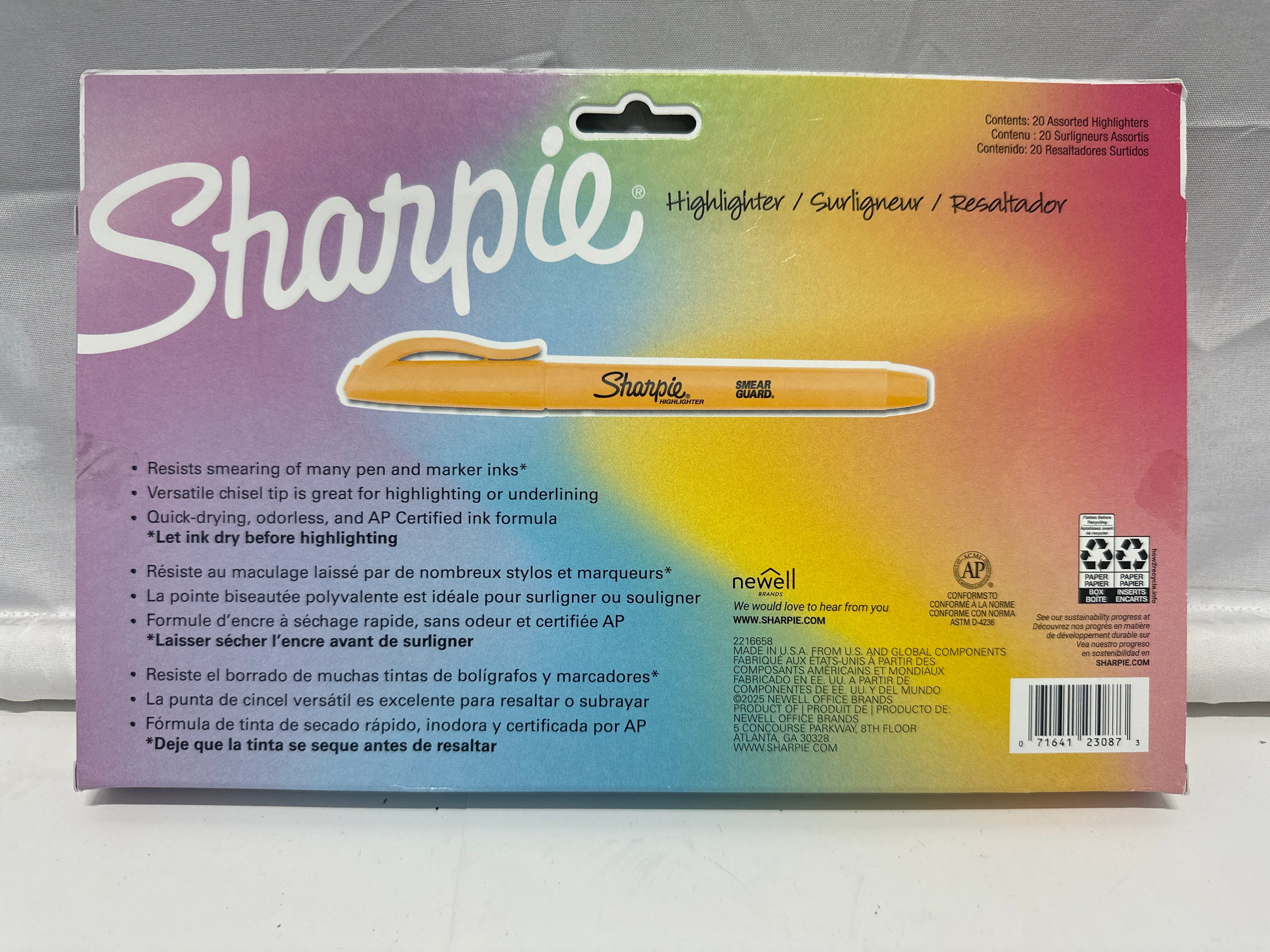 Sharpie Highlighters Assorted Colors 20 Count Narrow Chisel Smear Guard