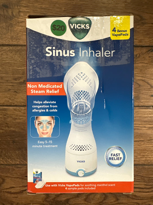Vicks Steam Sinus Inhaler, White, Model VIH200, with 4 Bonus VapoPads for Allergies and Colds