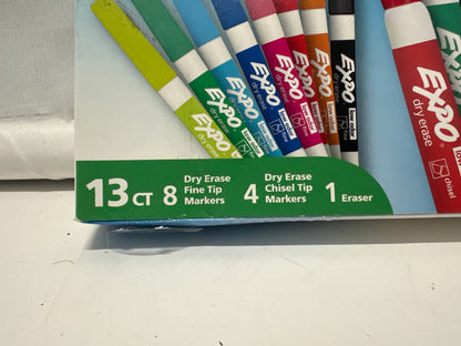 Expo 13 Count Dry Erase Marker Set 8 Fine Tip 4 Chisel Tip Markers with Eraser