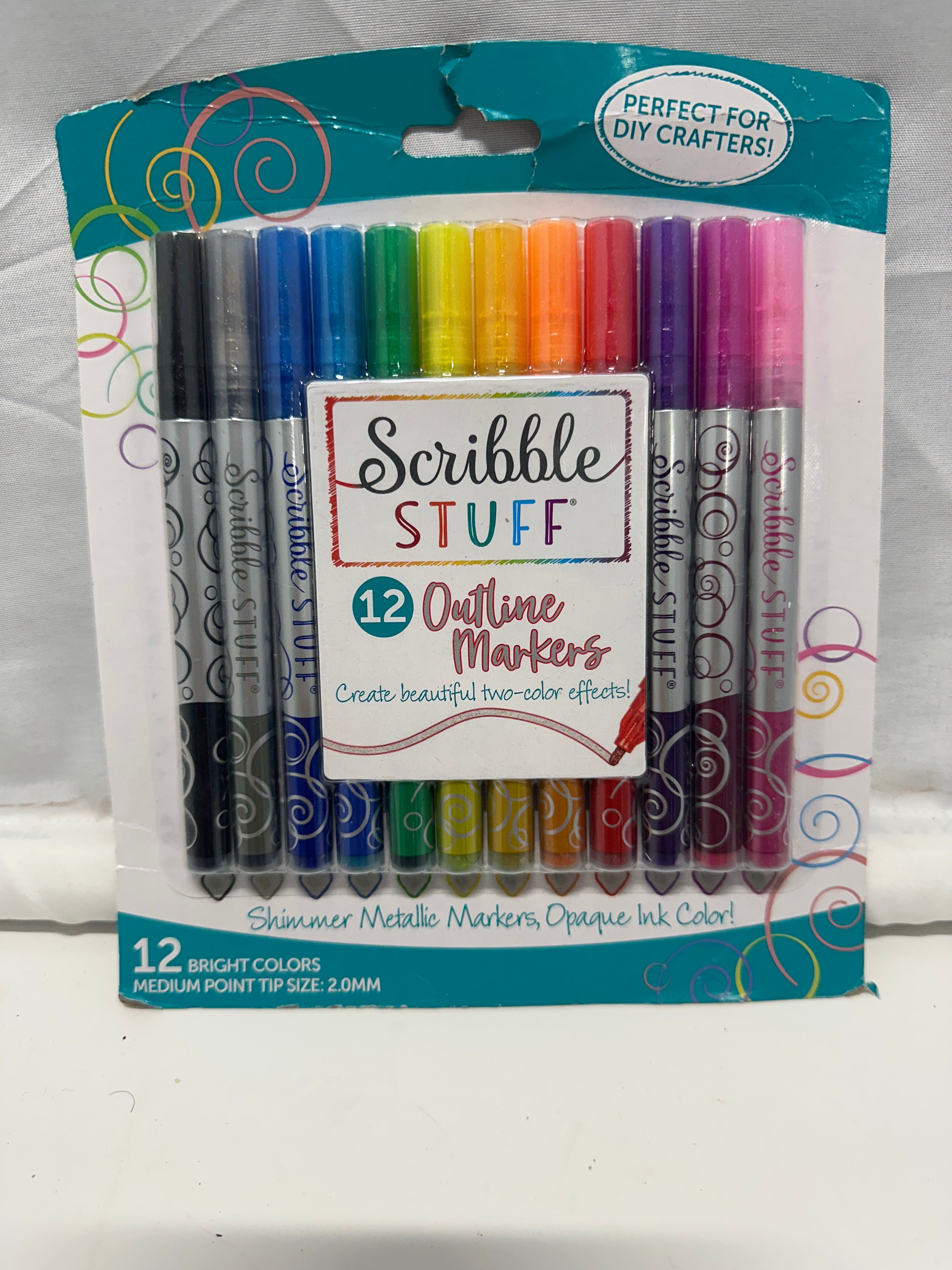 Scribble Stuff 12 Color Outline Metallic Outline Markers Set of 12 Shimmer DIY Craft Pens