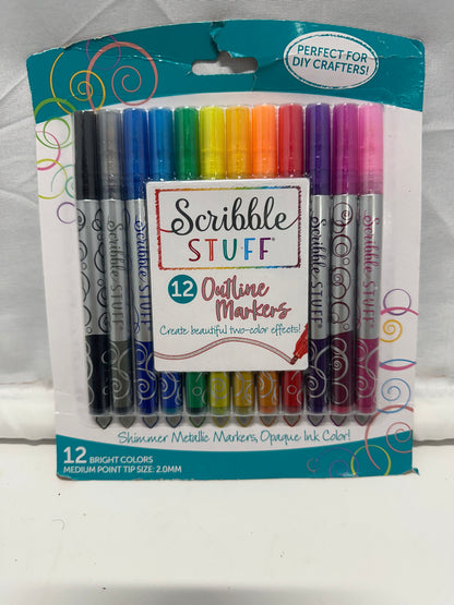 Scribble Stuff 12 Color Outline Metallic Outline Markers Set of 12 Shimmer DIY Craft Pens
