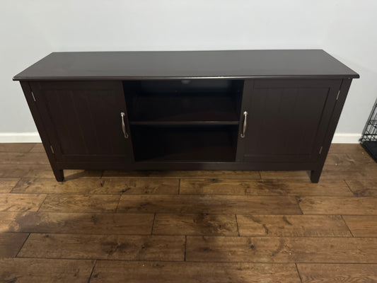 Entertainment Wood TV Stand for Up to 65 Inches Flat Screen with Storage Cabinets-Brown (Small Damage)