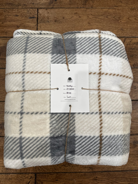 Mainstays Super Soft Plush Blanket, Neutral Plaid, Twin, Adult/Teen