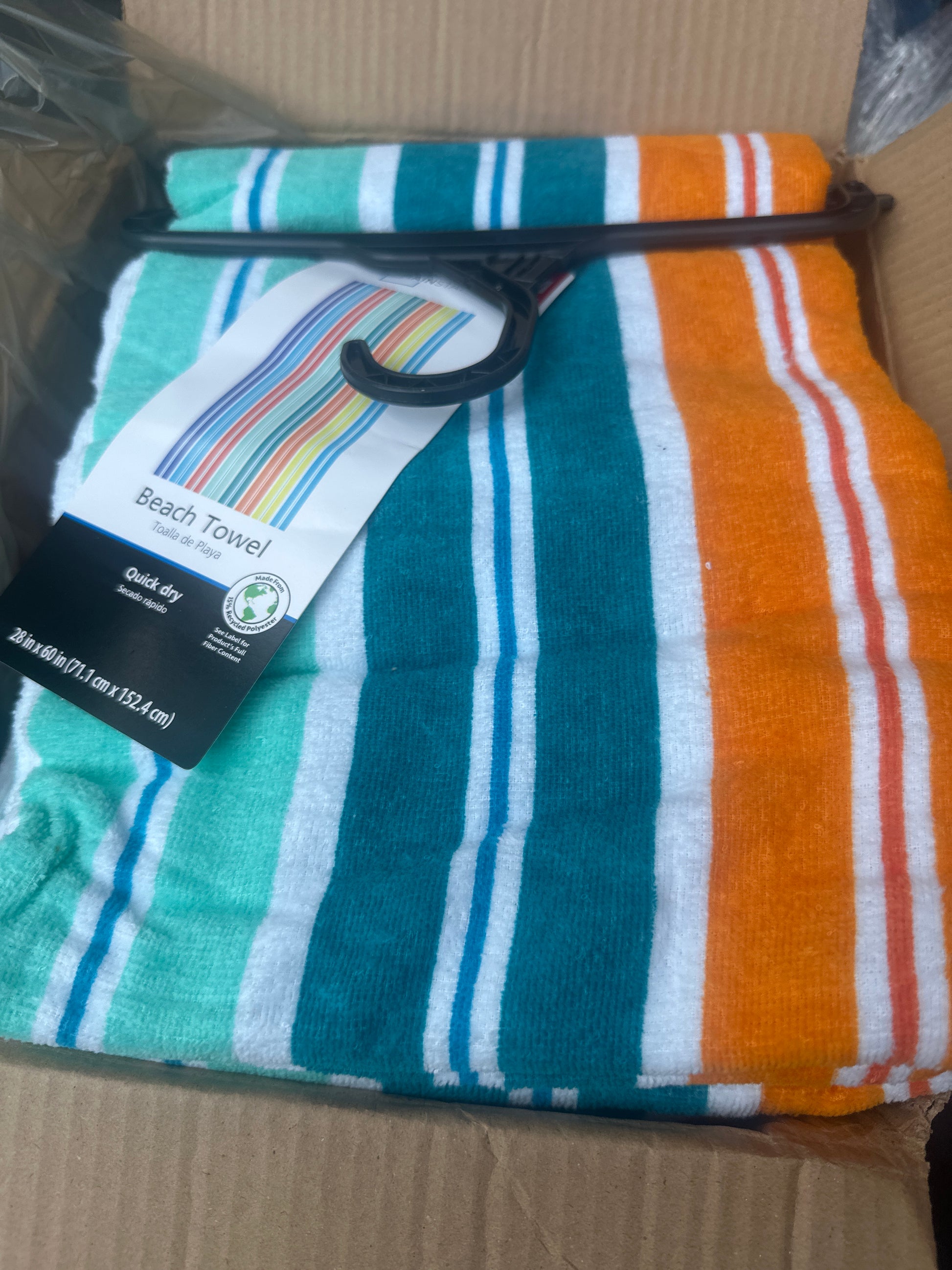 Mainstays Velour Beach Towel, Midistripe, Teal, 28x60