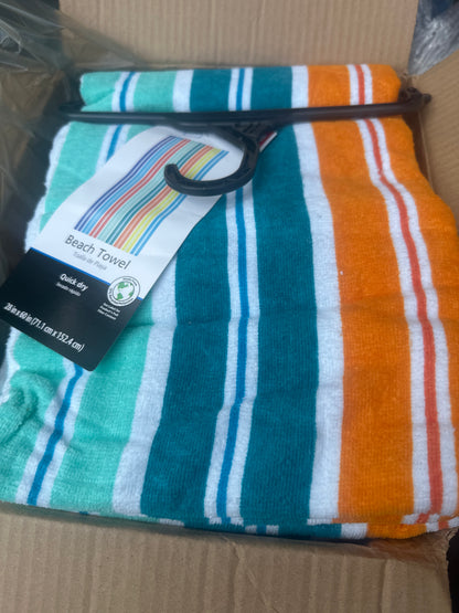 Mainstays Velour Beach Towel, Midistripe, Teal, 28x60
