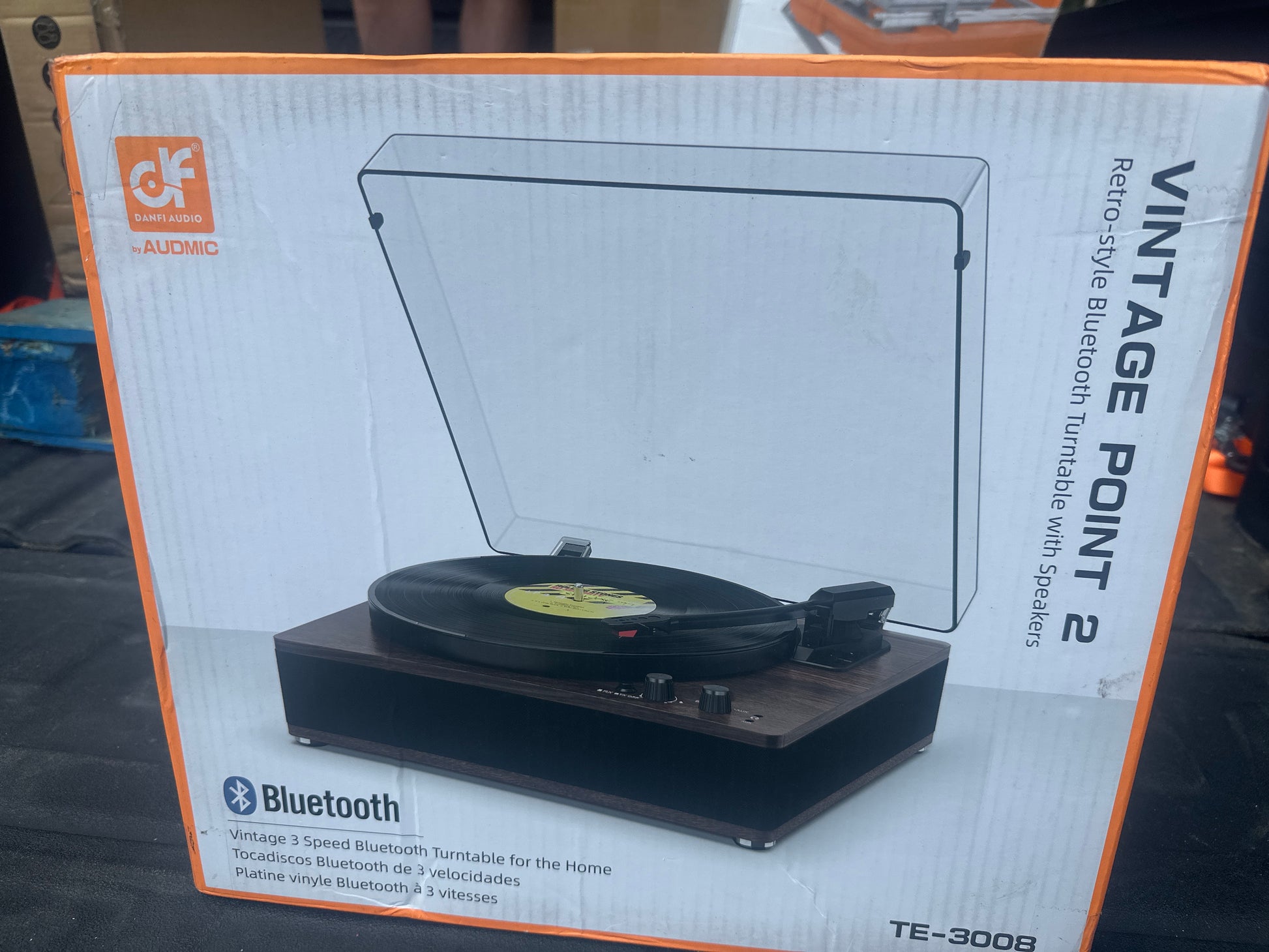 Vinyl Record Player Vintage Turntable with Built-in Speakers, Wireless Bluetooth Input/Output Turntable 3 Speed Record LP Player with Full-Size Platter, Auto-Stop, RCA/AUX/Headphone Out, Walnut