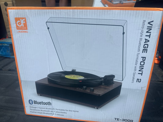 Vinyl Record Player Vintage Turntable with Built-in Speakers, Wireless Bluetooth Input/Output Turntable 3 Speed Record LP Player with Full-Size Platter, Auto-Stop, RCA/AUX/Headphone Out, Walnut