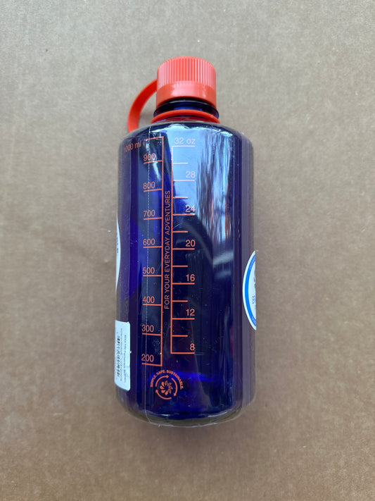 Nalgene 32 fl oz Plastic Narrow Mouth Water Bottle-Blue with red top