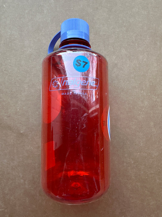 Nalgene 32 fl oz Plastic Narrow Mouth Water Bottle-Red with blue top