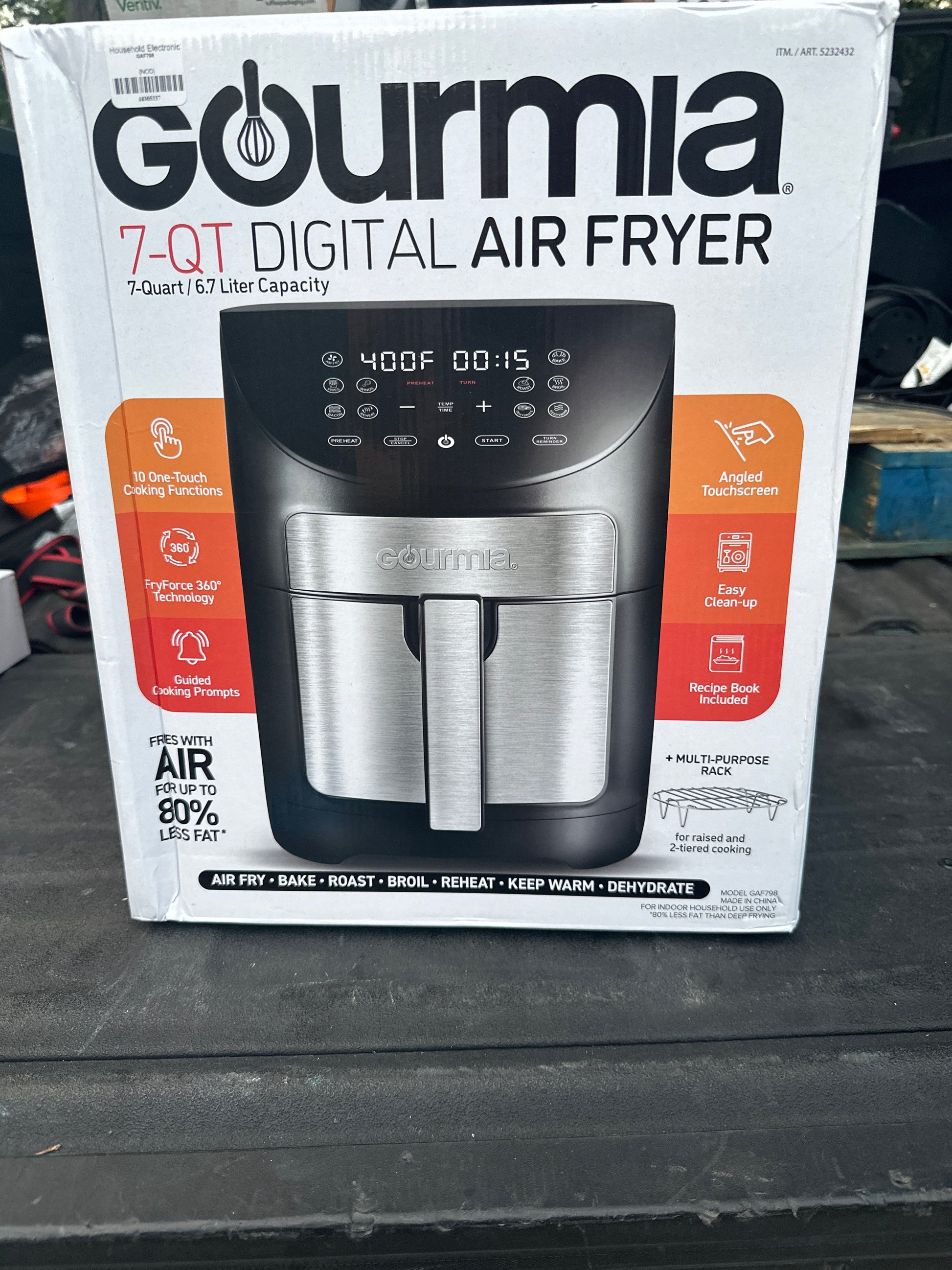 Gourmia GAF798 Digital Air Fryer - No Oil Healthy Frying - 10 One-Touch Cooking Functions - Guided Cooking Prompts - Easy Clean-Up - 7-Quart Basket - Recipe Book Included