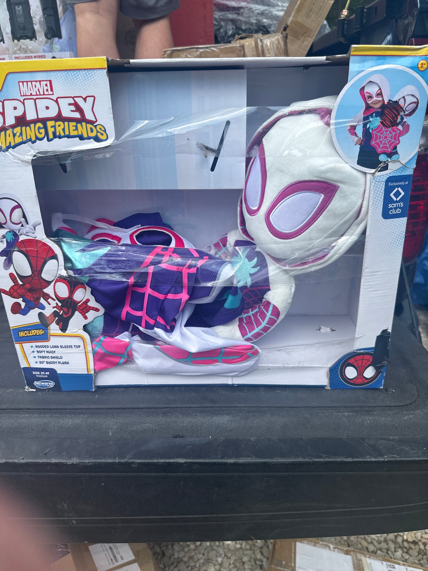 Marvel Spidey and Amazing Friends, Long Sleeved Muscle Chest Top, Soft Mask, 2 Fabric Stickers, Size 3T-4T (Girl)